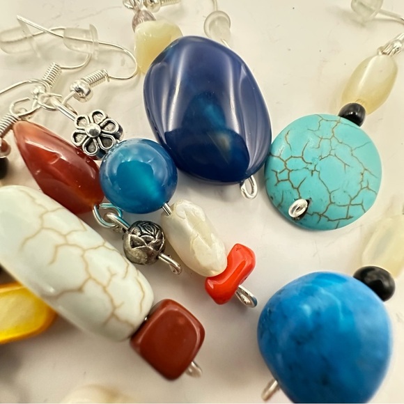 New Earrings Lot Of 10 Handmade Stones Beads Glass And Acrylic Wire Wrapped 5538 - Picture 4 of 14